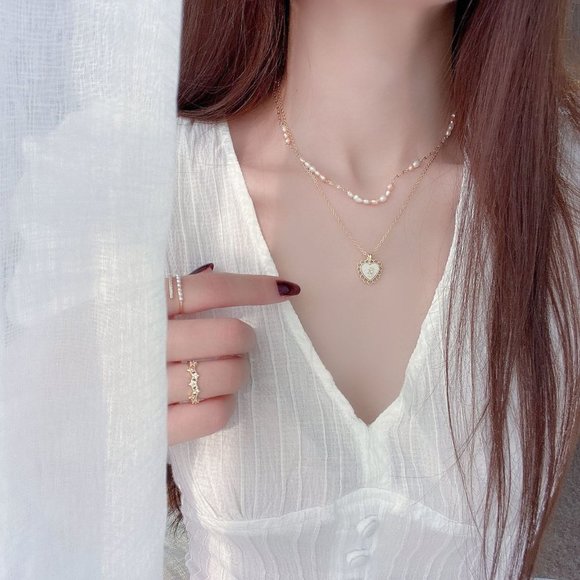 NEW 14K Gold Plated Pearl Heart Layered Necklace - Picture 7 of 7